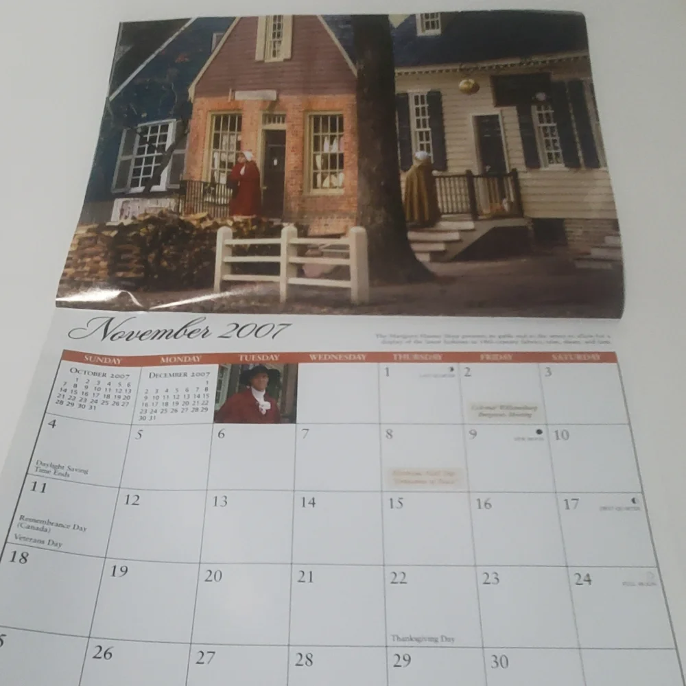5/$15 Colonial Williamsburg 2007 Calendar Paper Crafting